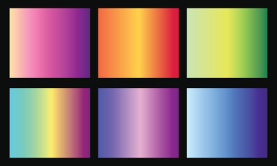 Colorful gradient palette set. Gradation colour reference. 6 colour swatches design set.