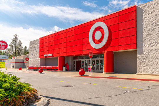 General view of the facade, logo and entrance of a Target department store in the city of Spokane, Washington USA on May 30 2023.