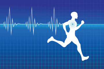 Running athlete on monitor with line of heartbeat. Vector illustration can be scale to any size and easy to edit.