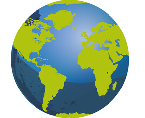 Digital png illustration of globe with green continents on transparent background