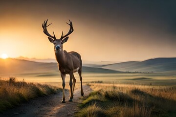 deer in the sunset generated by AI