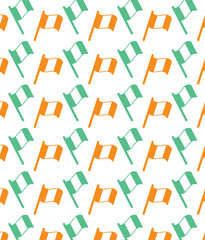 Digital png illustration of rows of orange and green flags on transparent background