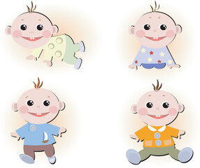 Naklejka premium Set icons with funny baby boys.