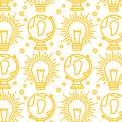 Digital png illustration of rows of yellow globe and light bulb icons on transparent background