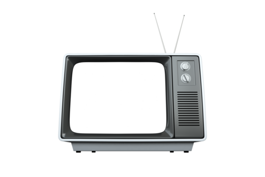 Digital png illustration of retro tv set with blank screen on transparent background