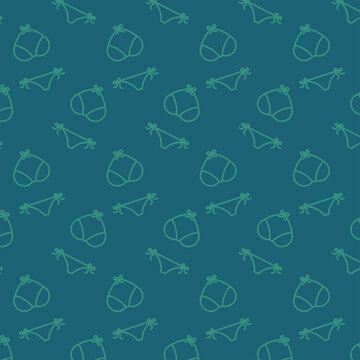 Digital png illustration of green bikini pattern on blue and transparent background