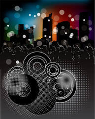 Urban background with party people in editable vector format