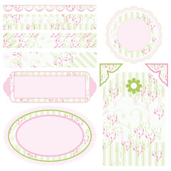 Set of elements for design. Motive of hearts and stripes.