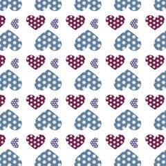 Digital png illustration of blue and red hearts pattern on transparent background
