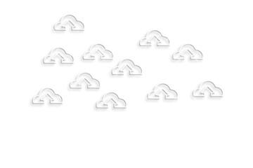 Digital png illustration of white clouds with arrow pattern on transparent background