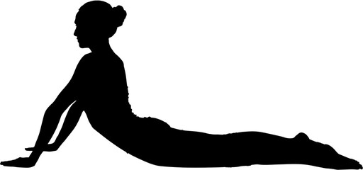 Fototapeta premium Digital png silhouette image of woman doing yoga and stretching on transparent background