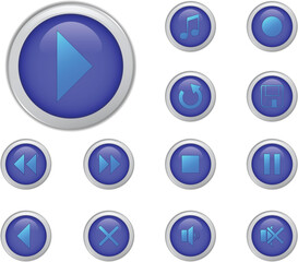 Blue media music buttons set
