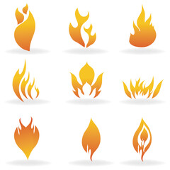 illustration of shapes of fire with white background