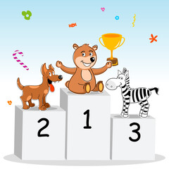 illustration of winners with dog,bear and zebra
