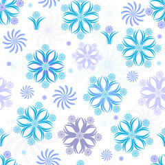 Fototapeta na wymiar Seamless white christmas wallpaper with blue and violet snowflakes (vector)