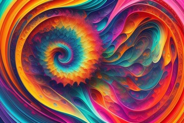 Spiral abstract pattern of rainbow colors. Generative AI.