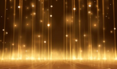Abstract background gold light glitter show stage. Podium background. Generative AI