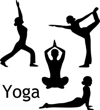 yoga poses silhouette vector isolated on white background