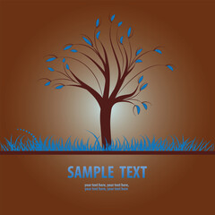 Card design with stylized tree and grass. Vector illustration.