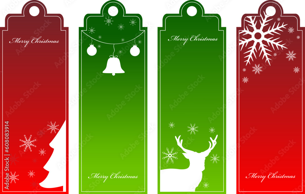 Wall mural Set of vector christmas red and green tags