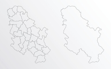 Black Outline vector Map of Serbia with regions on white background
