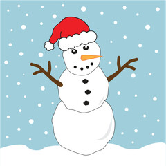 Snowy white merry christmas snowman