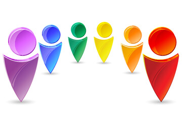 illustration of colorful human icons on isolated backgrouund