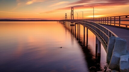 Fototapeta na wymiar Long exposure of the Infinite Bridge and Aarhus Bay at dawn, Denmark, Aarhus. GENERATE AI
