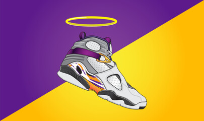 Sneaker Basketball shoe illustrator with Purple Yellow Color Vector
