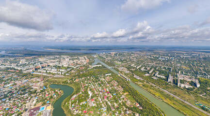 Fototapeta na wymiar Volgograd, Russia. Krasnoarmeisky district. Volga-Don Canal. Aerial view