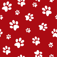 white dog footprints on red background vector