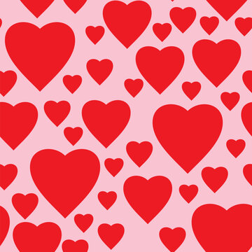 Valentine's day abstract simple pink background with red hearts. Seamless pattern. Vector illustration.