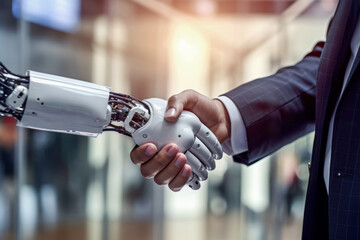 AI robot and human handshake, Generative AI - obrazy, fototapety, plakaty