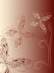 vector vintage background with butterflies and branch. clipping mask
