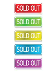 Different color Sold out buttons isolated over a white background