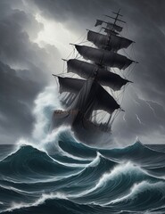 Ship and storm over the sea Generated AI Image