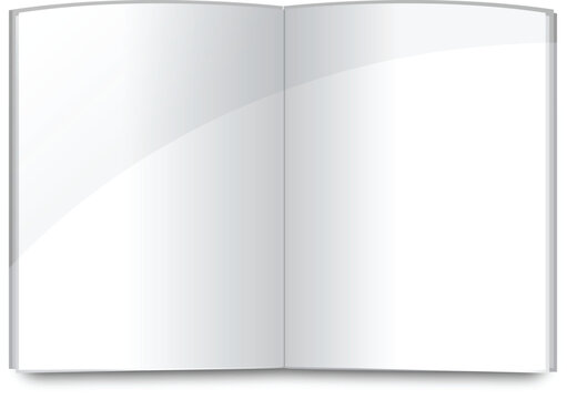 Blank magazine spread or note book pages design template over white background.
