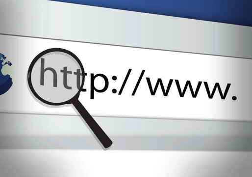 Browser illustration with a magnify glass over the url.