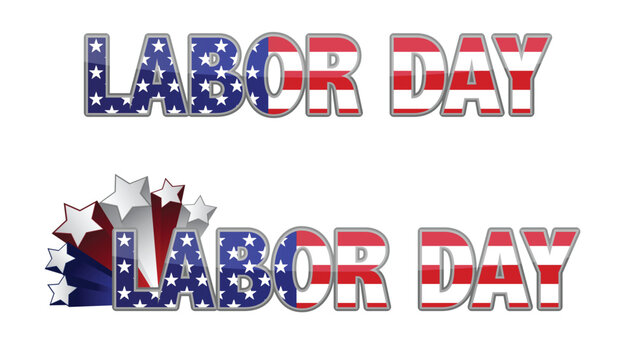 Illustrated labor day us flag text isolated over white. / Labor Day