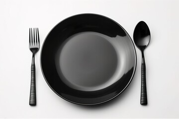 Black ceramic plate isolate on white AI Generative