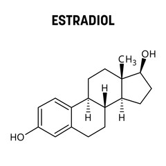 Estradiol molecular structure. Estradiol is an estrogen steroid hormone and the major female sex hormone. Vector structural formula of chemical compound.