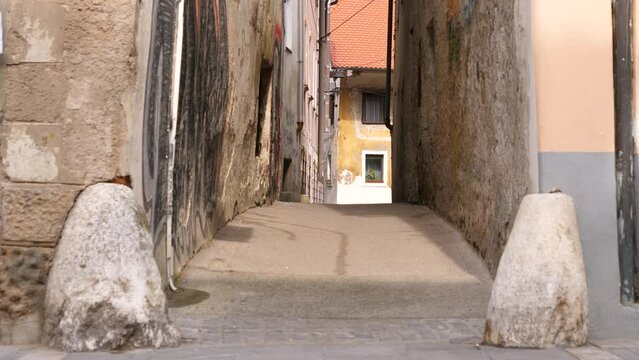 Narrow streets in the old town of Trzic from Roman times, Slovenia