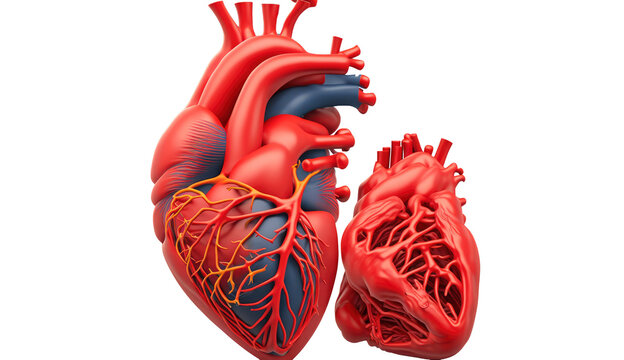Human Heart, Internal Organ, Heart Shape, Human Heart isolated on Transparent background, Three Dimensional, Anatomy, Generate Ai.