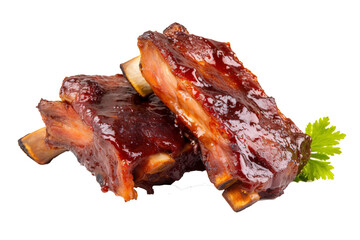 Delicious barbecued spare ribs. Tasty bbq meat, isolated on Transparent background, generate ai