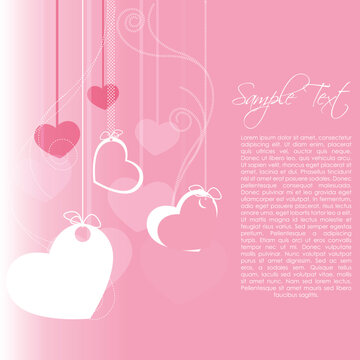 illustration of valentine card with  hanging hearts
