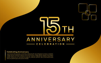 Template design for a 15th year anniversary celebration with a golden number style, vector template