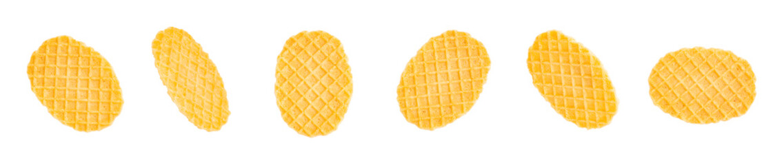  Set of a Crispy waffles isolated on white background, Homemade waffles
