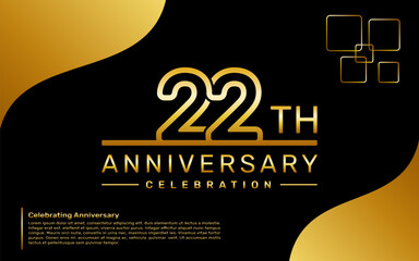 Template design for a 22th year anniversary celebration with a golden number style, vector template