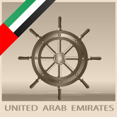 Obraz premium Flag of the United Arab Emirates and steering wheel on a light background with the image of a flag