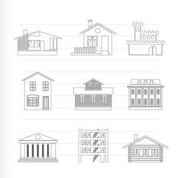 different kind of houses and buildings - Vector Illustration 1